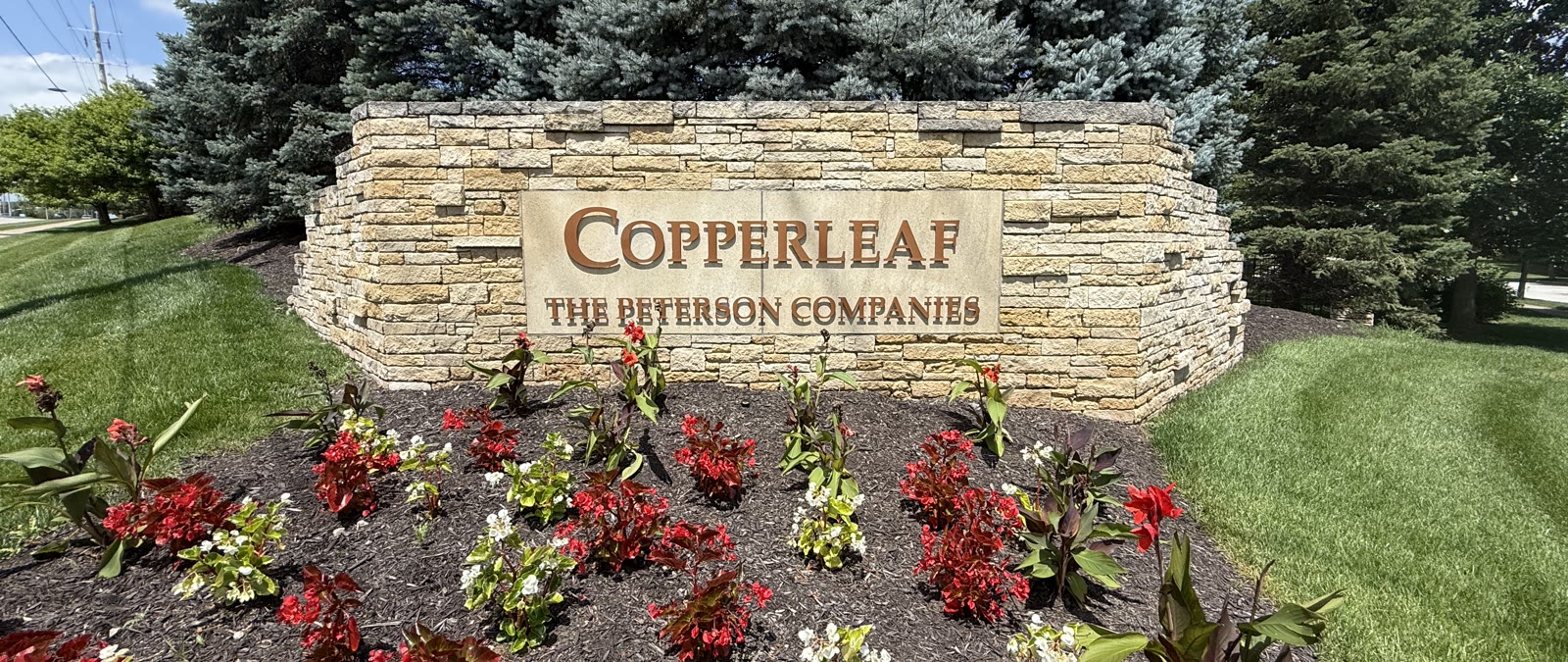 The Copperleaf neighborhood stone entrance monument